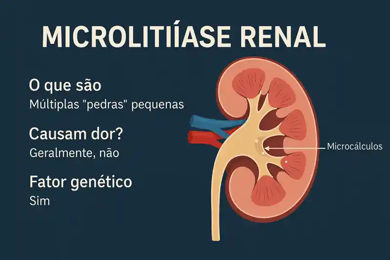 Imagem ilustrativa de microlitíase renal (microcálculo), mostrando pequenos cristais no rim.